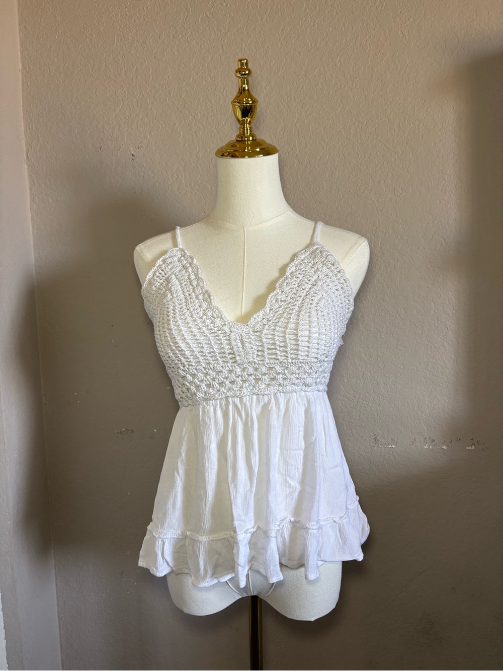 White Crochet Bust Babydoll Tank Top - Women